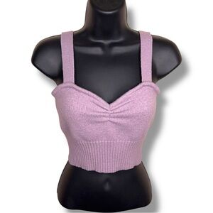 Medium Witty Fox Lilac Knit Crop Top Purple Sweetheart Neckline Fitted Stretch